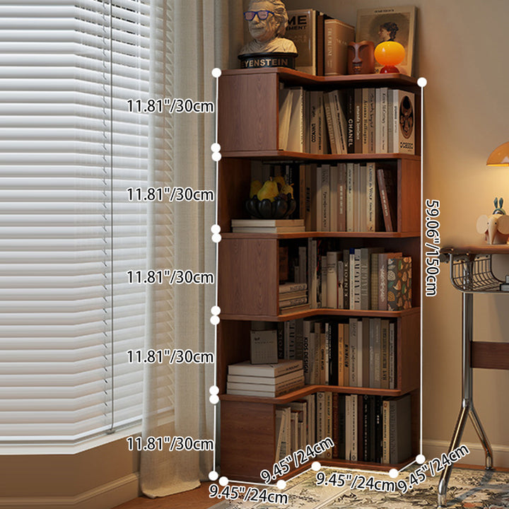 Modern Minimalist Rectangular Rubberwood Eco-Friendly Board Bookshelf Corner Shelf Unit 5/6 Tiers For Home &amp; Office