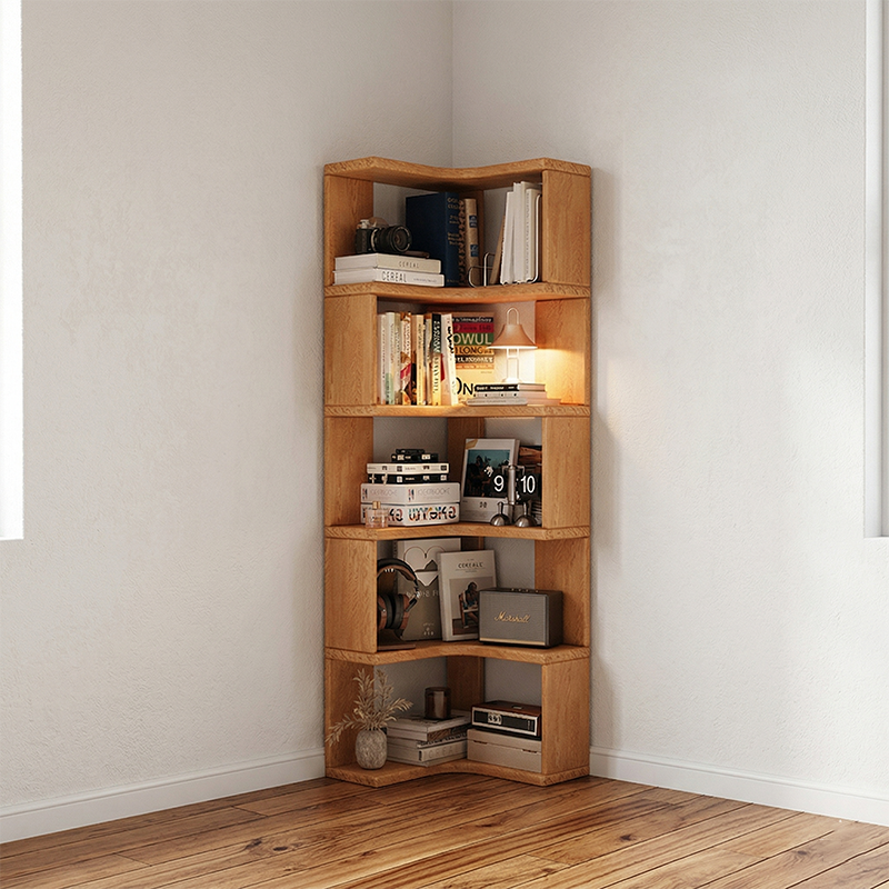 Modern Minimalist Rectangular Rubberwood Eco-Friendly Board Bookshelf Corner Shelf Unit 5/6 Tiers For Home &amp; Office