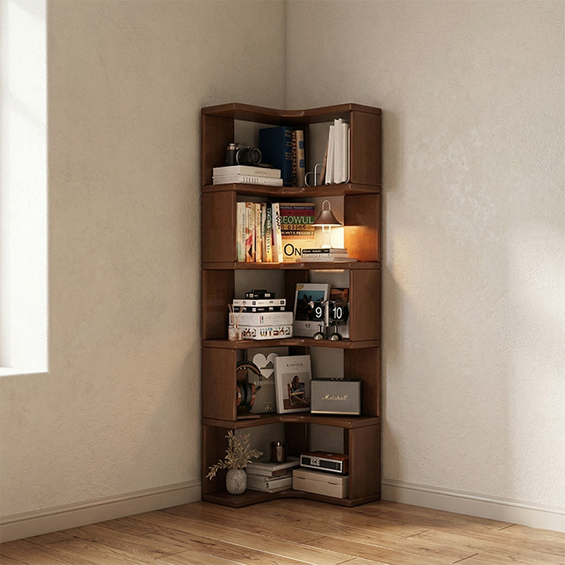 Modern Minimalist Rectangular Rubberwood Eco-Friendly Board Bookshelf Corner Shelf Unit 5/6 Tiers For Home &amp; Office