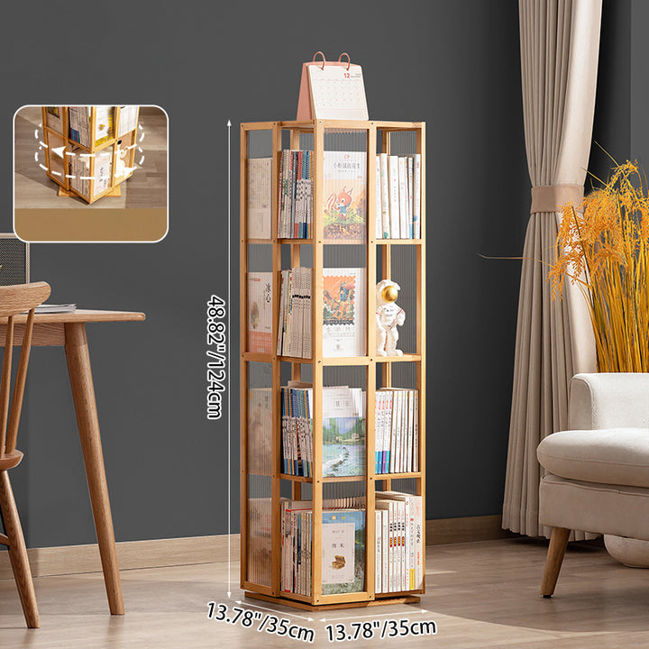 Bibliothèque rotative moderne minimaliste rectangulaire en composite de bambou nanmu, panneau ABS acrylique, 4/5/6 niveaux pour la maison et le bureau 