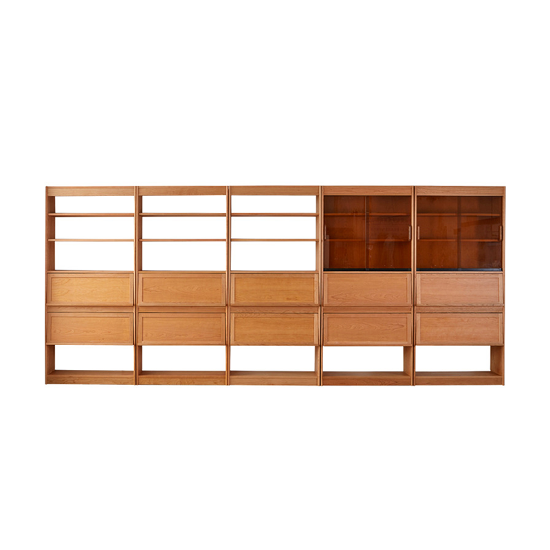 Étagère contemporaine scandinave rectangulaire en contreplaqué de bois de cerisier et verre, 6 niveaux, pour bureau à domicile 