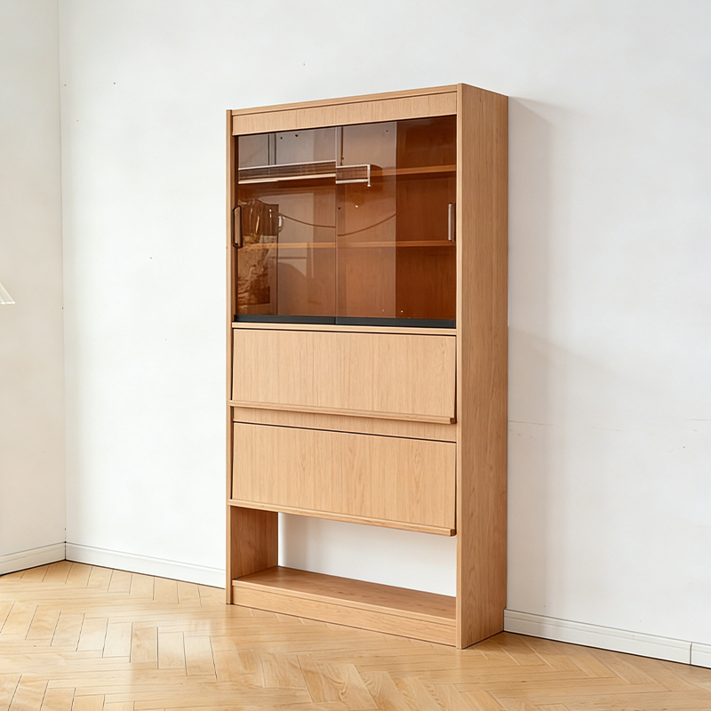 Étagère contemporaine scandinave rectangulaire en contreplaqué de bois de cerisier et verre, 6 niveaux, pour bureau à domicile 