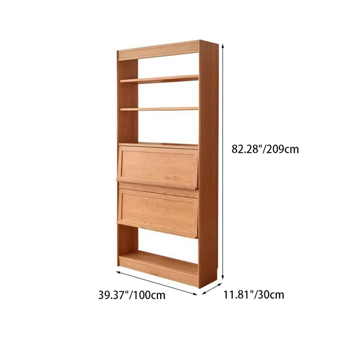 Étagère contemporaine scandinave rectangulaire en contreplaqué de bois de cerisier et verre, 6 niveaux, pour bureau à domicile 