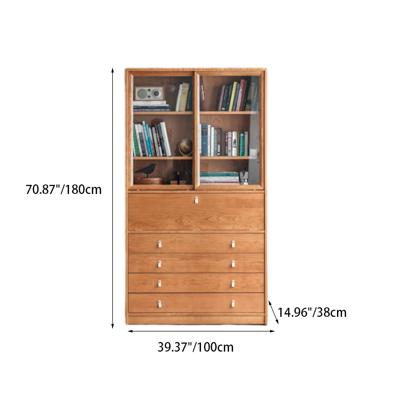 Armoire de rangement contemporaine nordique rectangulaire en bois de cerisier, contreplaqué et verre, 4 tiroirs, pour salon 