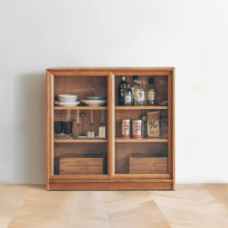 Armoire de rangement contemporaine nordique rectangulaire en bois de cerisier, contreplaqué et verre, 4 tiroirs, pour salon 