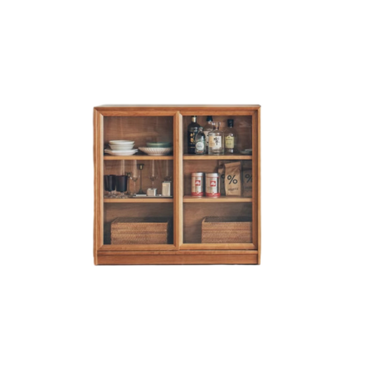Armoire de rangement contemporaine nordique rectangulaire en bois de cerisier, contreplaqué et verre, 4 tiroirs, pour salon 