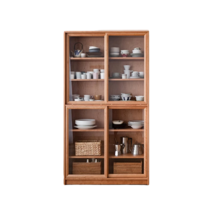 Armoire de rangement contemporaine nordique rectangulaire en bois de cerisier, contreplaqué et verre, 4 tiroirs, pour salon 
