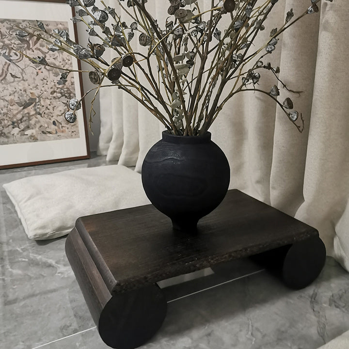 Traditional Japanese Cylindrical Rectangular Paulownia Wood Coffee Table 1-Tier For Living Room