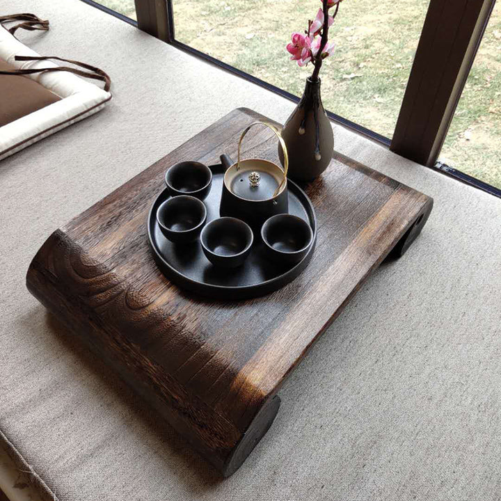 Traditioneller japanischer zylindrischer rechteckiger Couchtisch aus Paulownia-Holz, 1 Ebene, für das Wohnzimmer 