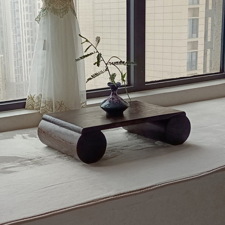 Traditional Japanese Cylindrical Rectangular Paulownia Wood Coffee Table 1-Tier For Living Room