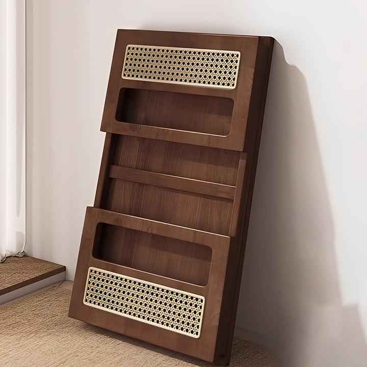 Mesa de centro rectangular plegable de madera de caucho y ratán, estilo japonés tradicional, de 1 nivel para sala de estar 