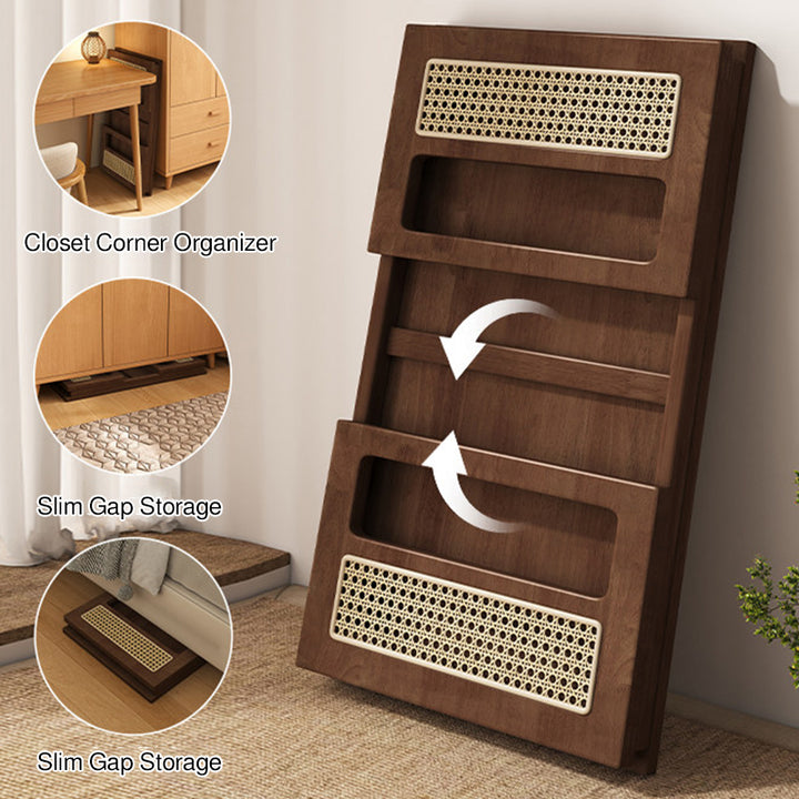 Mesa de centro rectangular plegable de madera de caucho y ratán, estilo japonés tradicional, de 1 nivel para sala de estar 