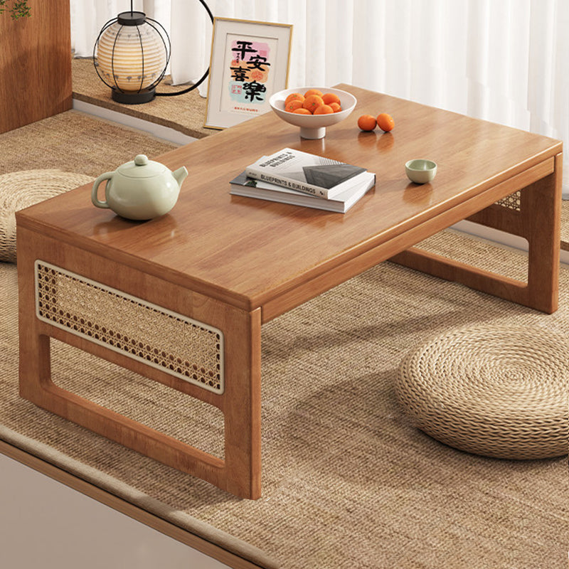 Mesa de centro rectangular plegable de madera de caucho y ratán, estilo japonés tradicional, de 1 nivel para sala de estar 