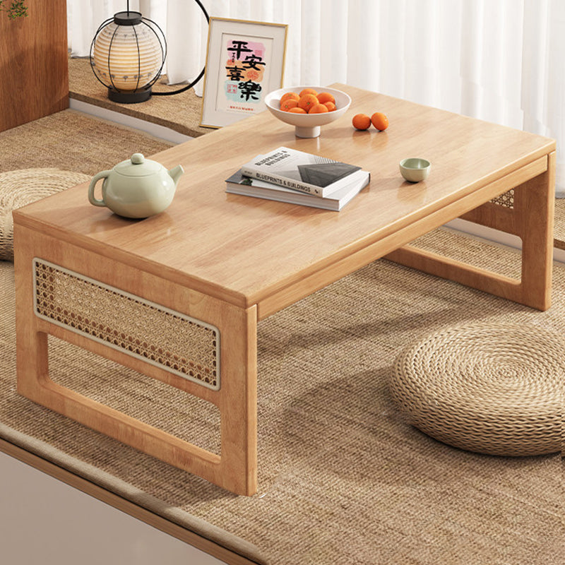 Mesa de centro rectangular plegable de madera de caucho y ratán, estilo japonés tradicional, de 1 nivel para sala de estar 