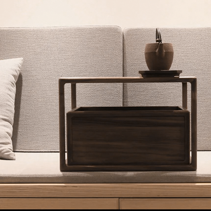 Traditional Japanese Rectangular Walnut Plywood Coffee Table 1 - Storage For Living Room