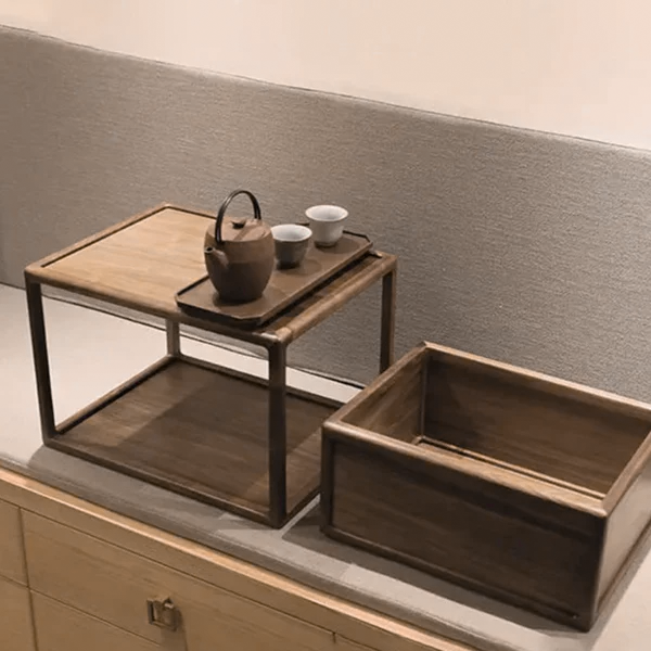 Traditional Japanese Rectangular Walnut Plywood Coffee Table 1 - Storage For Living Room