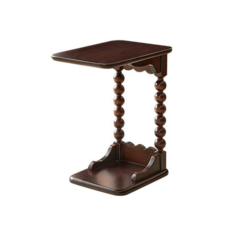 Traditional French Rectangular Spherical Solid Walnut Wood Side Table 2-Tier For Living Room