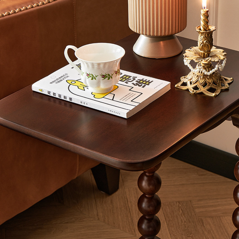 Traditional French Rectangular Spherical Solid Walnut Wood Side Table 2-Tier For Living Room