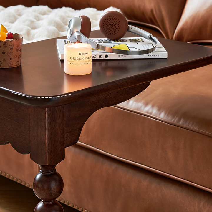 Traditional French Rectangular Spherical Solid Walnut Wood Side Table 2-Tier For Living Room