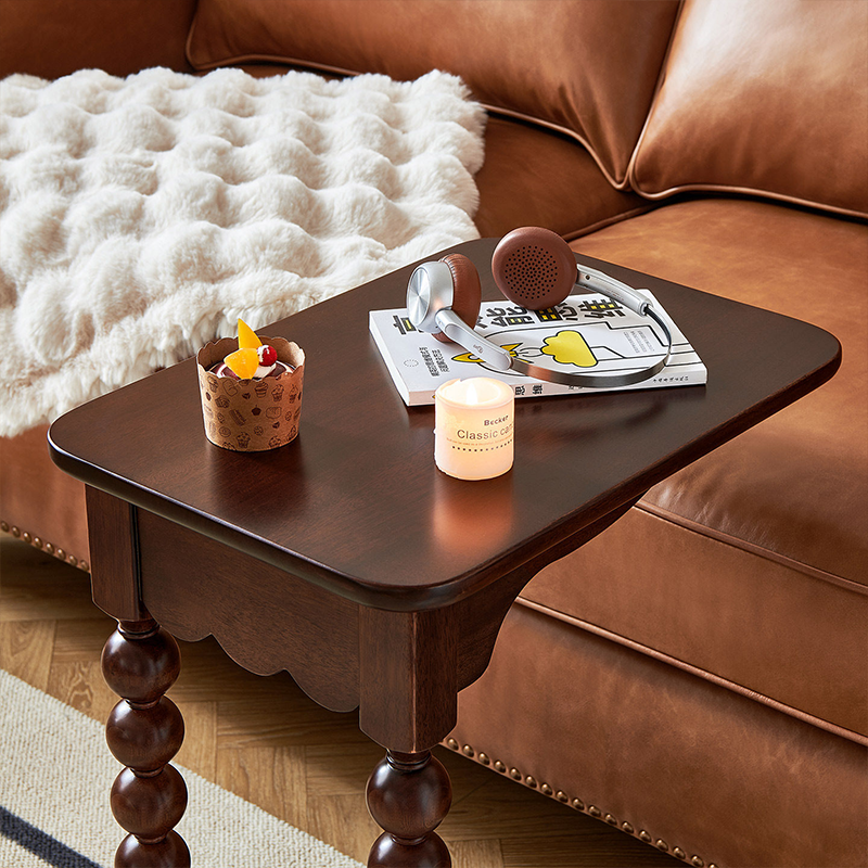 Traditional French Rectangular Spherical Solid Walnut Wood Side Table 2-Tier For Living Room