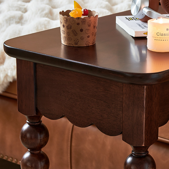 Traditional French Rectangular Spherical Solid Walnut Wood Side Table 2-Tier For Living Room