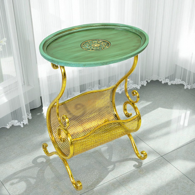 Contemporary Luxury Oval Curved Eco-Friendly Engineered Wood Iron Side Table 2-Tier For Living Room