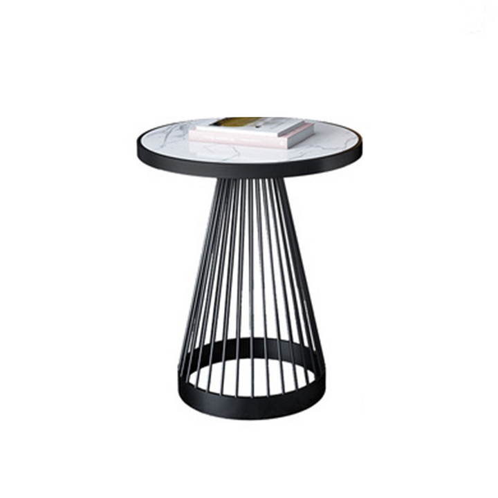 Contemporary Luxury Round Conical Marble Plywood Iron Coffee Table 1/2 Tier For Living Room