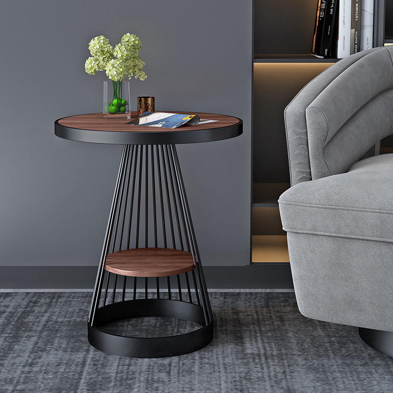 Contemporary Luxury Round Conical Marble Plywood Iron Coffee Table 1/2 Tier For Living Room