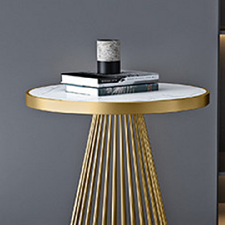 Contemporary Luxury Round Conical Marble Plywood Iron Coffee Table 1/2 Tier For Living Room