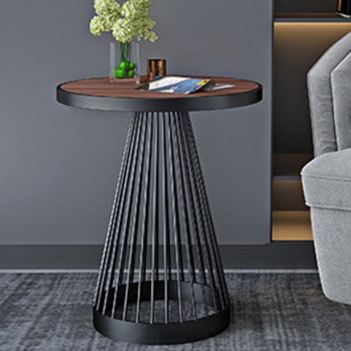 Contemporary Luxury Round Conical Marble Plywood Iron Coffee Table 1/2 Tier For Living Room