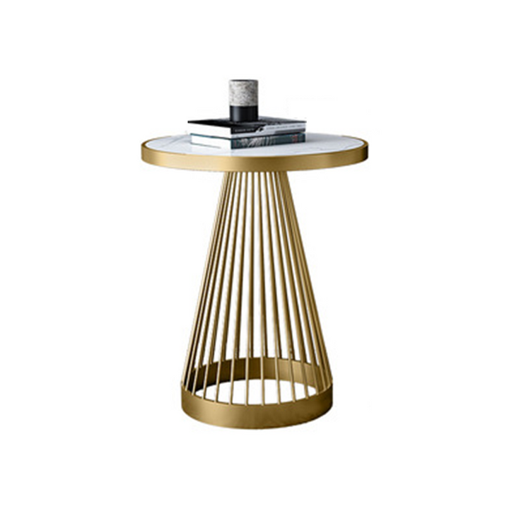 Contemporary Luxury Round Conical Marble Plywood Iron Coffee Table 1/2 Tier For Living Room