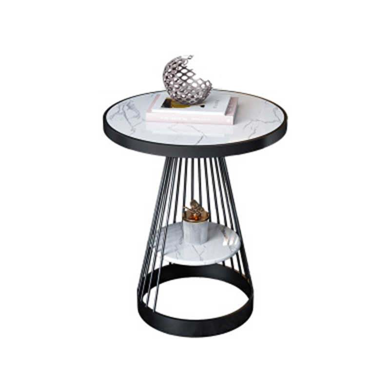 Contemporary Luxury Round Conical Marble Plywood Iron Coffee Table 1/2 Tier For Living Room