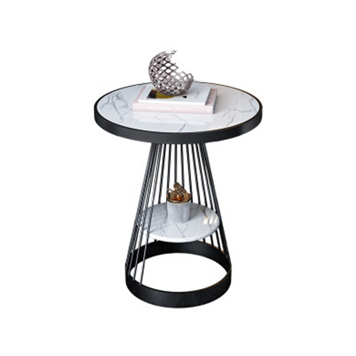 Contemporary Luxury Round Conical Marble Plywood Iron Coffee Table 1/2 Tier For Living Room