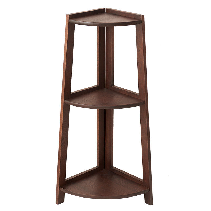 Contemporary Nordic Cylindrical Fan-Shaped Solid Oak Wood Corner Shelf Unit 3-Tier For Living Room