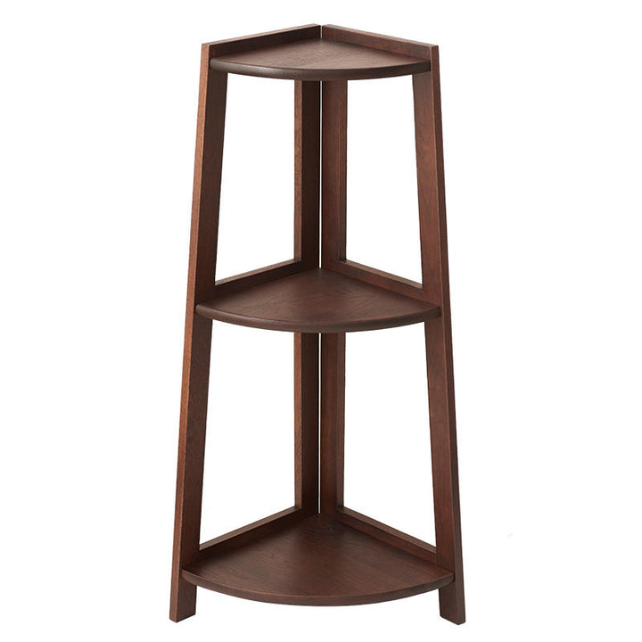 Contemporary Nordic Cylindrical Fan-Shaped Solid Oak Wood Corner Shelf Unit 3-Tier For Living Room