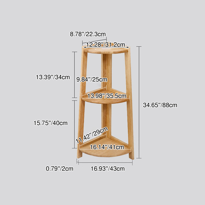 Contemporary Nordic Cylindrical Fan-Shaped Solid Oak Wood Corner Shelf Unit 3-Tier For Living Room