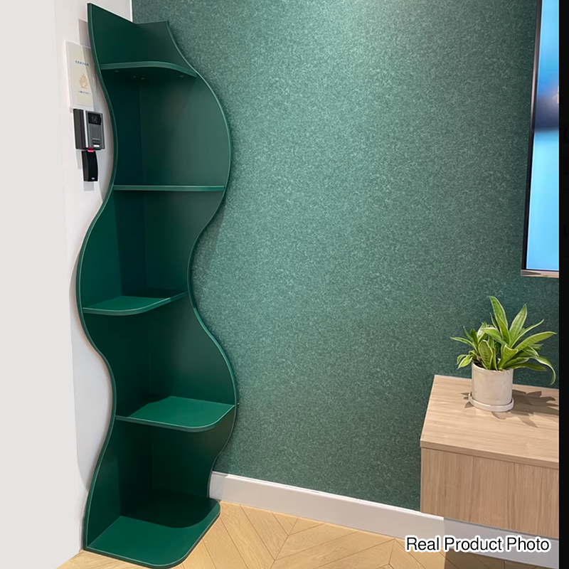 Contemporary Scandinavian Curved Wave-Shaped Particle Board Corner Shelf Unit 5-Tier For Living Room
