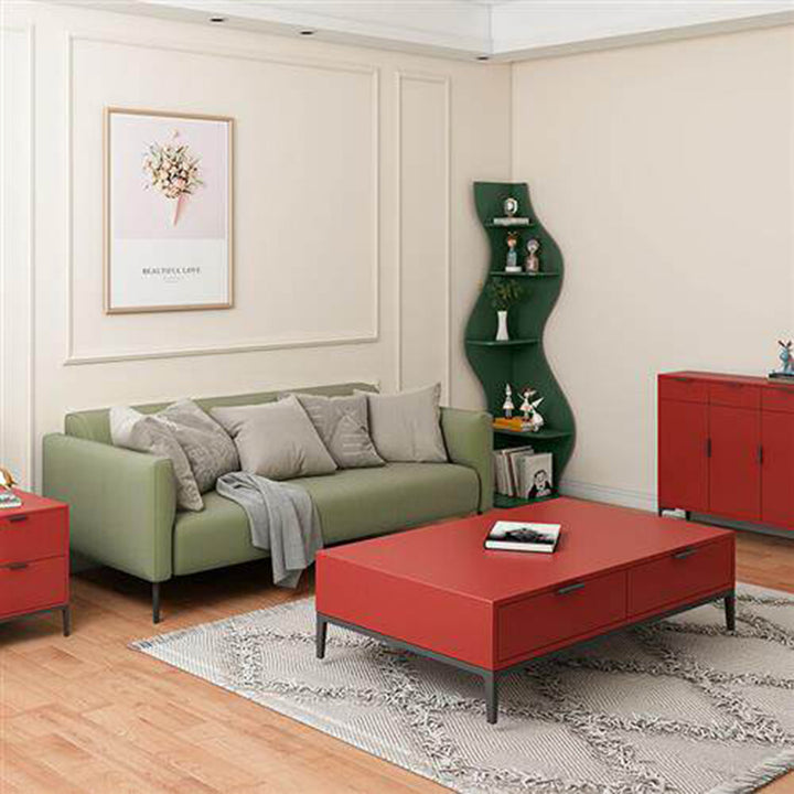 Contemporary Scandinavian Curved Wave-Shaped Particle Board Corner Shelf Unit 5-Tier For Living Room