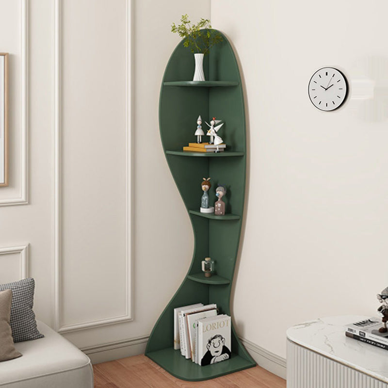 Contemporary Scandinavian Curved Wave-Shaped Particle Board Corner Shelf Unit 5-Tier For Living Room