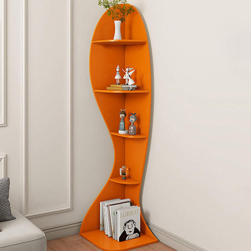 Contemporary Scandinavian Curved Wave-Shaped Particle Board Corner Shelf Unit 5-Tier For Living Room