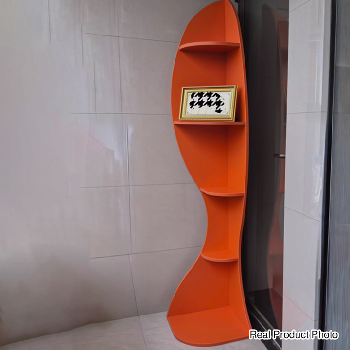 Contemporary Scandinavian Curved Wave-Shaped Particle Board Corner Shelf Unit 5-Tier For Living Room
