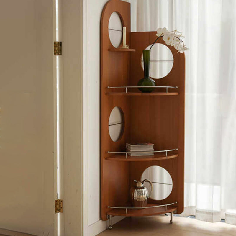 Contemporary Nordic Fan-Shaped Round Pine Stainless Steel Corner Shelf Unit 3-Tier For Living Room
