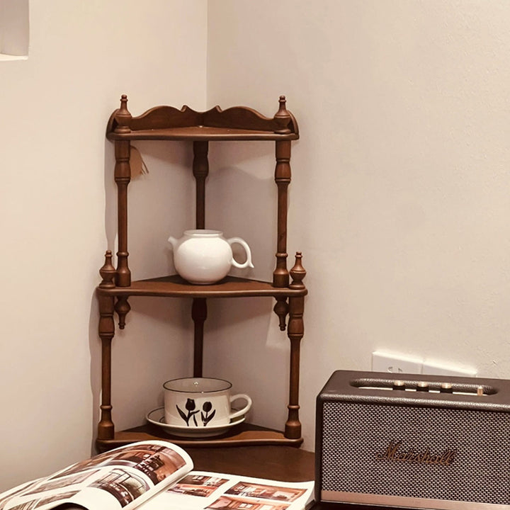 Traditional French Triangular Cylindrical Rubberwood Medium Density Fiberboard Display Rack 2/3/4 Tier For Living Room