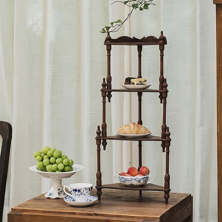 Traditional French Triangular Cylindrical Rubberwood Medium Density Fiberboard Display Rack 2/3/4 Tier For Living Room