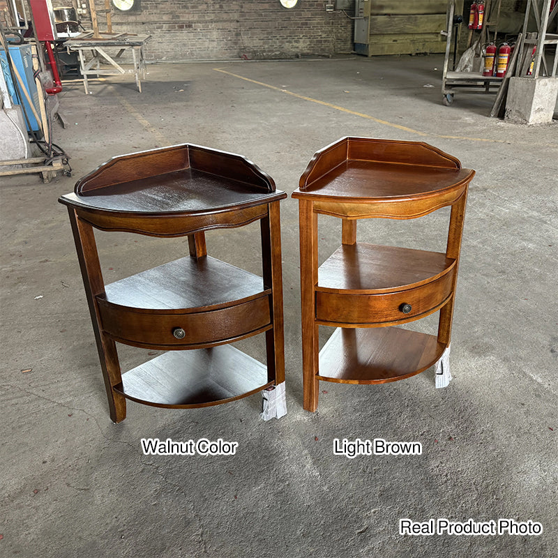 Traditional Chinese Triangular Fan-Shaped Birch Corner Shelf Unit 1-Drawer For Living Room