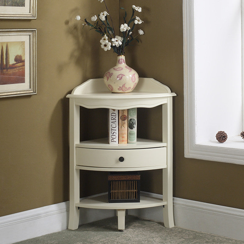 Traditional Chinese Triangular Fan-Shaped Birch Corner Shelf Unit 1-Drawer For Living Room