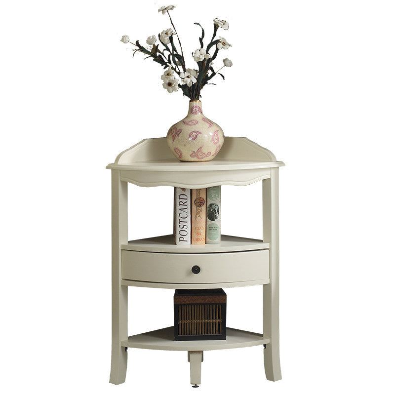 Traditional Chinese Triangular Fan-Shaped Birch Corner Shelf Unit 1-Drawer For Living Room