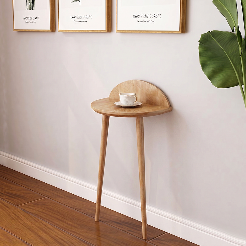 Contemporary Nordic Arc-Shaped Cylindrical High-Leg Design Rubberwood Side Table 1-Tier For Living Room