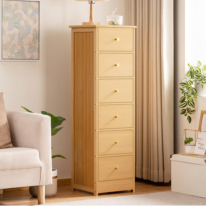 Contemporary Nordic Rectangular Bamboo Composite Board Storage Cabinet 6-Drawer For Living Room