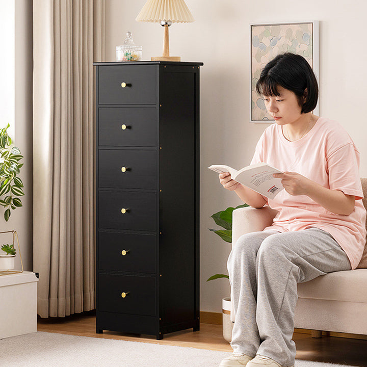 Contemporary Nordic Rectangular Bamboo Composite Board Storage Cabinet 6-Drawer For Living Room